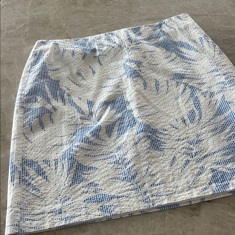 Talbots Skirt Women’s 12 Blue & White Palm Print Seersucker A-Line Lined Preppy